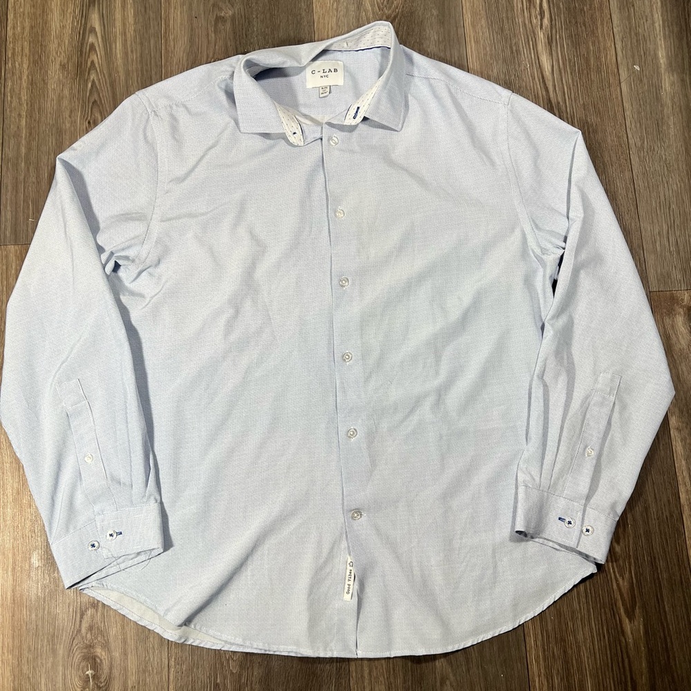 C-LAB NYC  Button Down Shirt Slim Fit Blue Striped Men's XL 4 Way Stretch